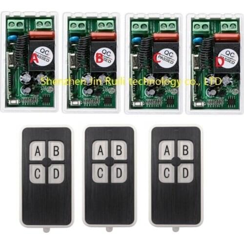 AC220V 1CH 10A RF Wireless Remote Control Switch System 433 MHZ 3 transmitter & 4 receiver relay Receiver Smart Home Switch
