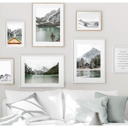 Alps Ice Mountain Lake Boat Forest House Wall Art Canvas Painting Nordic Posters And Prints Wall pictures For Living Room Decor