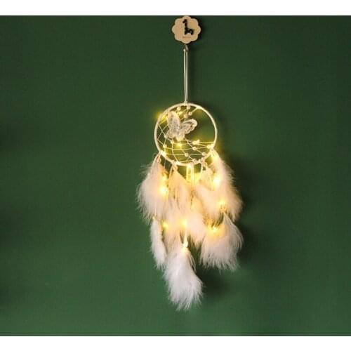 White Lace Butterfly Dreamcatcher With Led Wind Chimes Feather Pendant Wind Catcher Hanging For Wall and Tent Wind Decoration