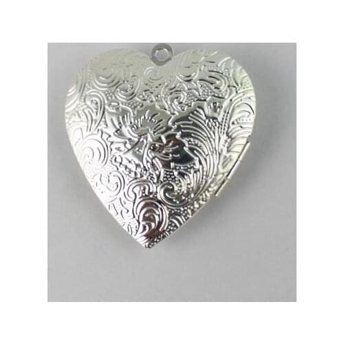 FREE SHIPPING 60PCS Silver Color Plate Floral Heart Locket Pendant 42x40mm #20402