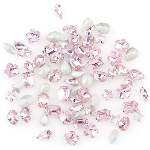 About 10Pcs Mix Shape Shiny Pink Color Glass Pointback Bottom Rhinestones For DIY Nail Art Jewelry Manicure Tips