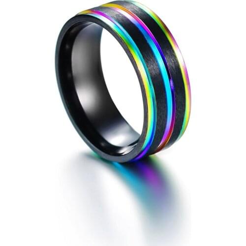 Black Stainless Steel Ring for Men Women Rainbow Colorful Wedding Bands Rings Jewelry Wholesale Anniversary Gifts