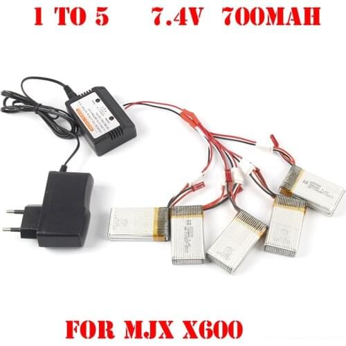 EBOYU 7.4V 700mAh 25C Lipo Battery +1 to 5 Charger Cable + Balance Charger for MJX X600 F46 X601H RC Quadcopter Drone