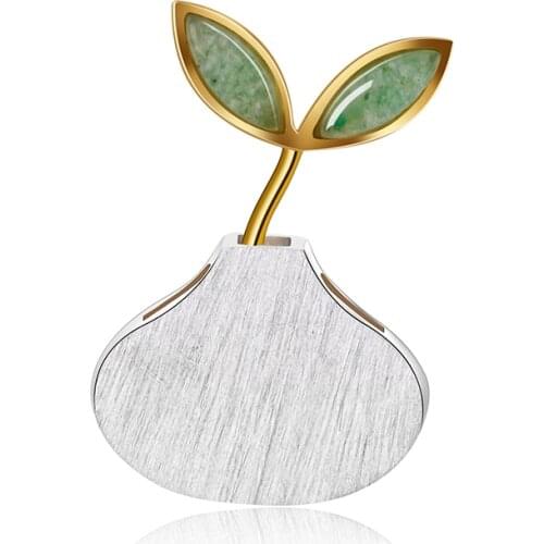 Lotus Fun Real 925 Sterling Silver Natural Stone Designer Handmade Fine Jewelry Cute Spring in the Air Women Brooches Broche Pin