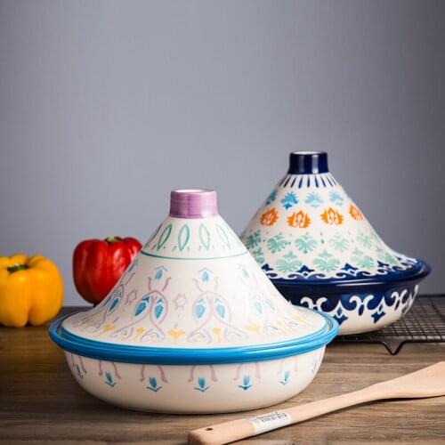 European Creative Hand-made Unglazed Color Export Taji Pot Ceramic Unopened Flame Tableware Microwave Oven Household Plate