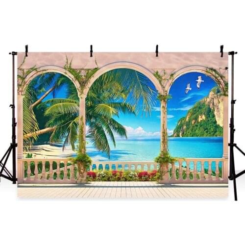 Photography backdrop outdoor brick palace background for wedding beach backdrop island blue sea background backdrops holiday