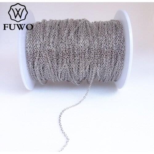 FUWO 10Meter High Quality White Gold Dipped Brass Chain Fashion Anti-Tarnish Rolo Chains For Jewelry Making 1.5*2.0mm NC005