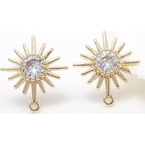 20pcs Hypoallergenic Earrings Post Hanger Connector Sunburst Trangle Base 14K Gold Color DIY for Women Hanging on Earrings