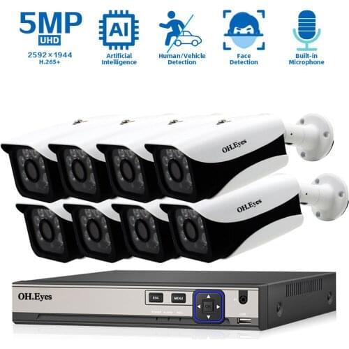 5MP POE IP Camera Kit Face Detection 8CH NVR Kit Outdoor Waterproof CCTV Audio Bullet Security Camera Video Surveillance System