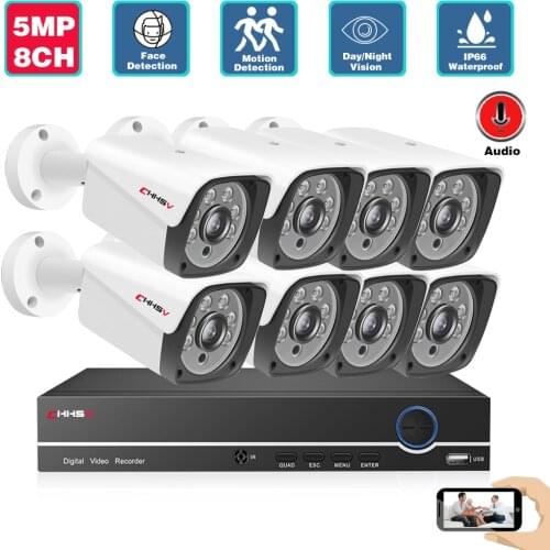8CH 5MP HD POE NVR Kit CCTV Security System Audio recording AI Face Detect IP Camera Outdoor Video Surveillance Camera Set