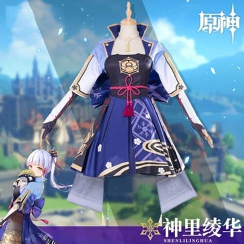 Game Genshin Impact Kamisato Ayaka Cosplay Costume Kamisato Ayaka Cosplay Costume Women Dress Sleeve Wig Full Set Halloween