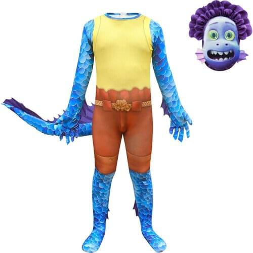 Luca -Alberto Scorfano Cosplay Costume Jumpsuit With Mask Outfits Halloween Carnival Suit