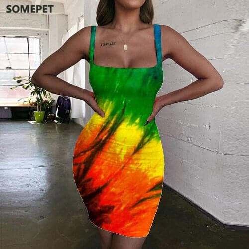 SOMEPET Colorful Dresses Women Dizziness Sundress Tie Dye Bodycon Dress Harajuku Ladies Dresses Womens Clothing Plus Size New