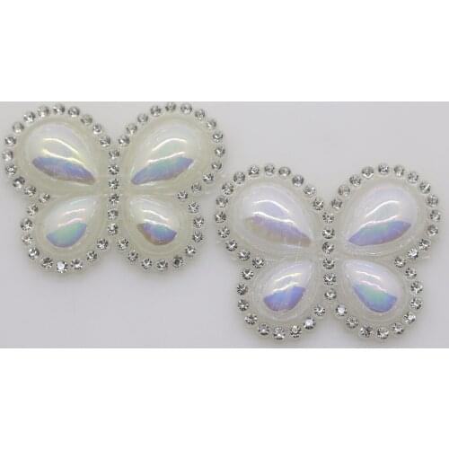Fashion 10pc Butterfly Design Hot Fix Motif AB color lvory pearl Rhinestone decoration 2017 Wedding Dress Kids Clothes DIY patch
