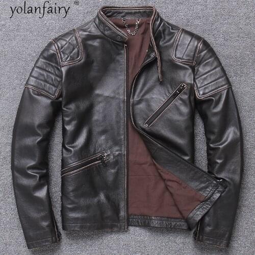 Mens Leather Jacket Motorcycle Cowhide Coat Vintage Mens Leather Jackets and Coats Plus Size 4xl 2021 Veste Homme Pph4916