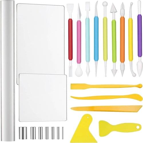 24 Pcs Clay Shaping Tool Set,Clay Scraper Backing Board Set,Assisted Shovel Rubber Clay Clay Shaping Tool for DIY Craft