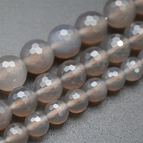 Grade A Natural Faceted Gray Agate Grey Stone Round Loose Beads 4mm 6mm 8mm 10mm