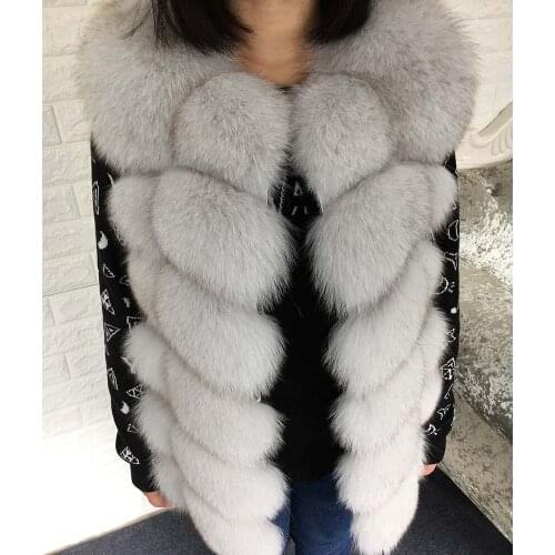 Real natural fox fur fur 68cm long natural fox fur vest 88CM fashion sleeveless fur coat Warm womens slim park coat