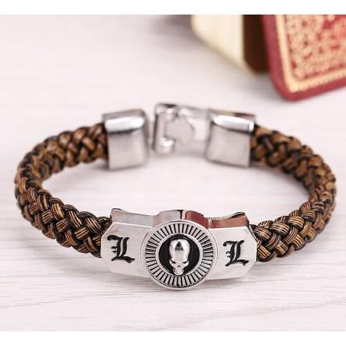 2015 New pulseira masculina Cartoon Alloy Bracelets Death Note Weave Leather Bracelet & bangle Cosplay Charm Bracelets