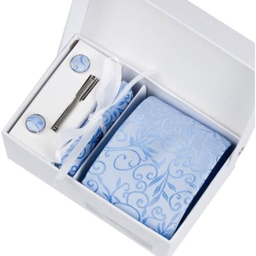 High Quality 2019 New Mens 8CM Ties Luxury Sets for Cufflink Cravat Tie Clips Handkerchief Men Blue Red Paisley Wedding Necktie