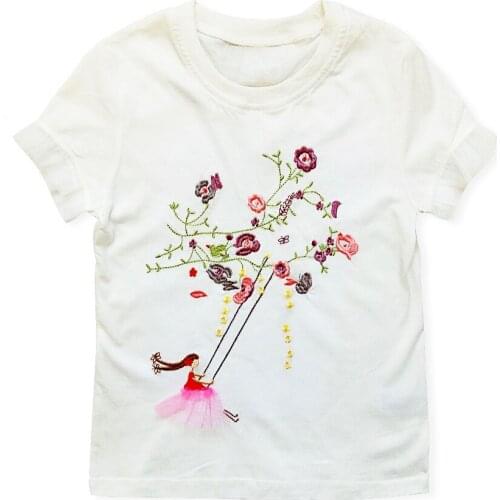 New Summer Girls T-Shirt Embroidery White Teenage Girls Tops Shirts Fashion T-Shirt For Girl Cotton Short Sleeve Tees 4-10 Yrs