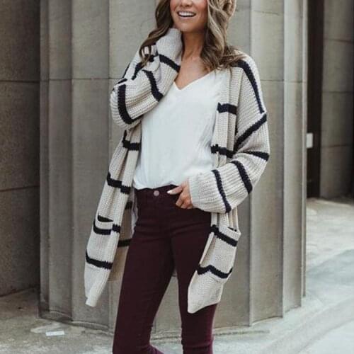 Autumn and winter new striped sweater womens loose long knit cardigan in Europe and America