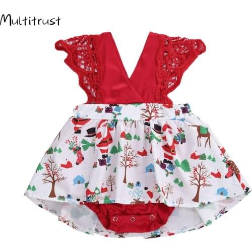 New Arriavl Christmas Ruffle Red Lace Romper Dress Baby Girls Sister Princess Kids Xmas Party Dresses Cotton Newborn Costume