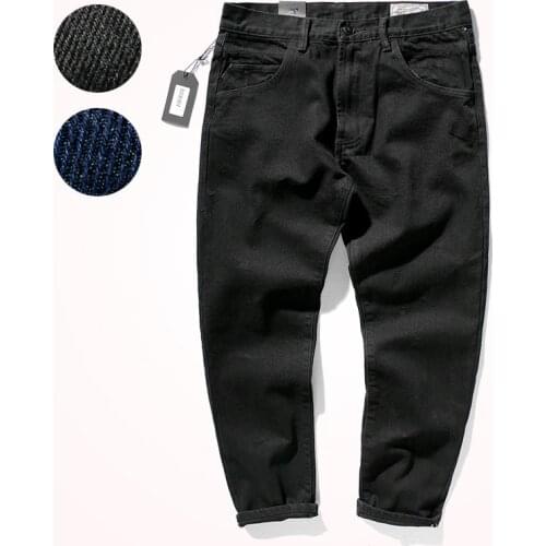 Autumn Retro Jeans Mens Straight Nostalgic Heavy Weight Black and Blue Pure Cotton Washed Old American Denim Pencil Trousers