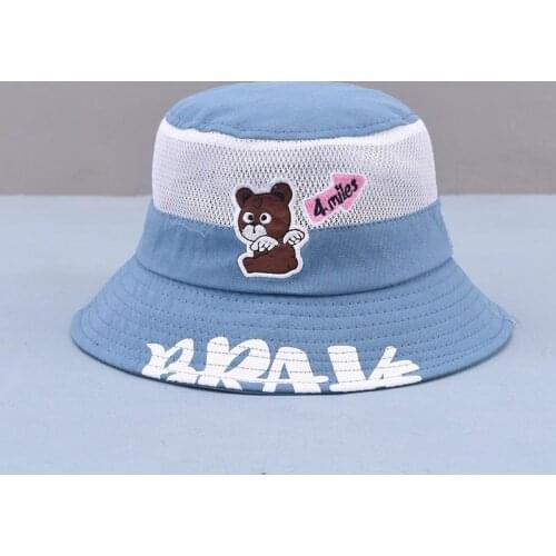 2021 cotton Cartoon Bear Embroidery Bucket Hat Fisherman Hat Outdoor Travel Hat Sun Cap Hats for Child Boy and Girl 19