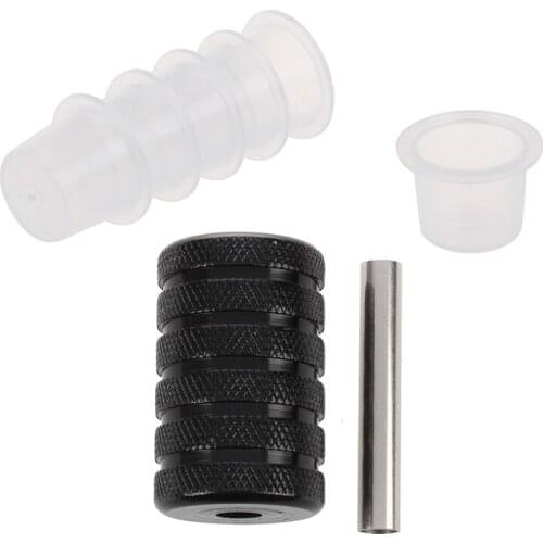 200 Plastic Medium Tattoo Ink Cups Caps Holder Supplies With Black 30Mm Aluminum Alloy Grip For Tattoo Machine Gun