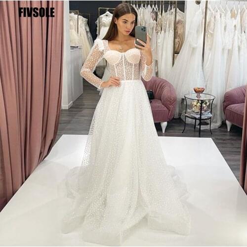 Fivsole Simple A-Line Satin Wedding Dresses 2021 V-neck Sexy Side Split Corset Vestido De Noiva Formal Bridal Gowns Court Train