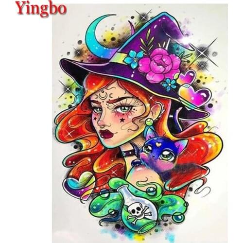 Full Square/Round Drill Diamond Painting Cartoon Witch Hat Magic Elf 5D DIY Diamond Embroidery Picture Of Rhinestone Home Decor