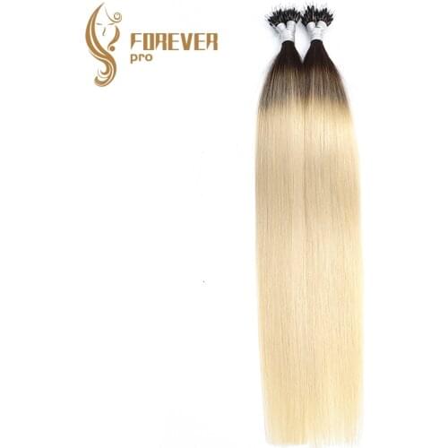 Micro Beads Fusion Hair Straight Pre Bonded Nano Tip Keratin Real Remy Human Hair Extension Ombre Champagne Color 20" 0.8g/s 40g
