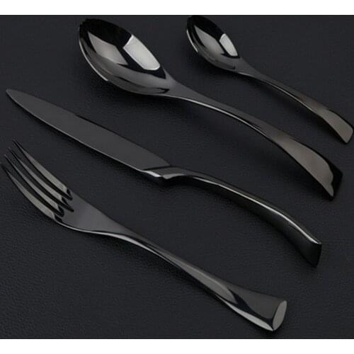 QL 4Pcs Black Dinnerware 304 Cutlery Set Stainless Steel Dinner Steak Knife Fork Teaspoon Party Gift