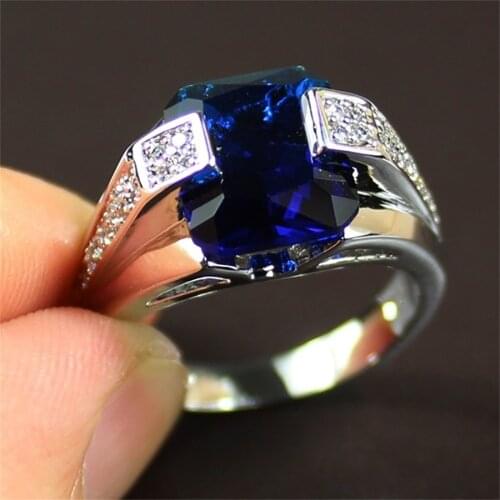 Silver Plated Blue Cubic Zirconia Rings Banquet Couple Wedding Ring Women Rings Fashion Jewelry Designed for Women Gift for Girl