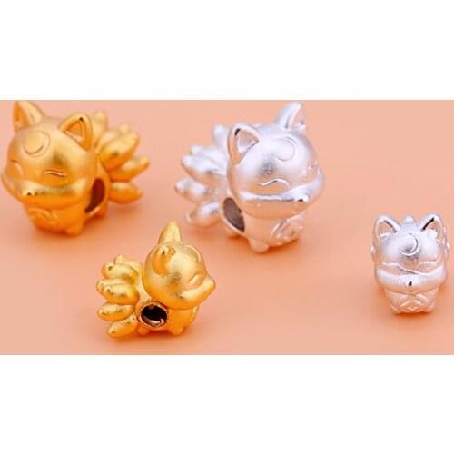 S999 Silver Zhaohua Nine Tail Fox bead 3d hard silver bead accessories, handmade diy materials woven accessories
