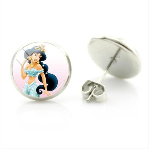 Disney Creative Design Mermaid And Cute Snow White Pattern Earrings Glass Cabochon Fashion Simple Style Jewelry