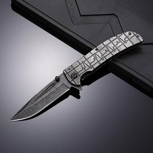 R Pure Steel Galaxy Texture Handle Folding Knife,Gray Blade Outdoor Portable Tactical Knife,Camping Self-Defense Collection Gift
