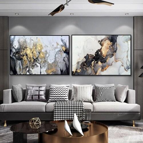 Modern Abstract Oil Painting Art Posters and Prints Golden Leaf Wall Art Canvas Painting Pictures for Living Room Home Decor