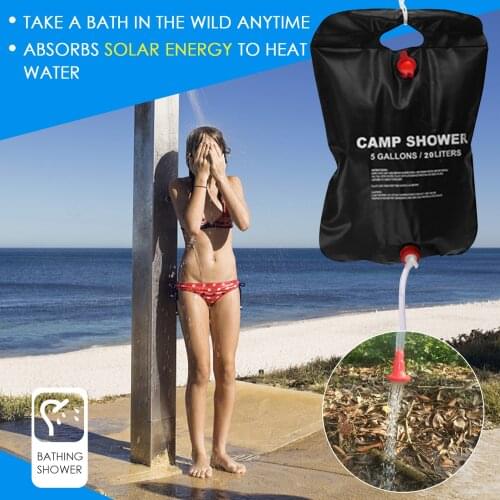 Solar Camping Shower Bag 5 Gallon/20L Portable Heating Camp Bath Bag Portable Bag with switch Hose and Shower Head OutdoorShower