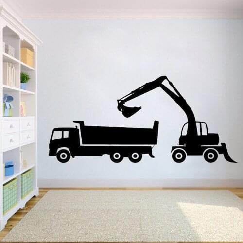 Vinyl Construction Crane Wall Decal Heavy excavator Wall Sticker waterproof Crane Wall Decor Decals for kids Boys room HY1010
