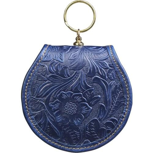 Vintage Crazy Horse Leather Mini Coin Purse Genuine Leather Hasp With Makeup Mirror Women Wallet Retro Key Holder Storage Bag