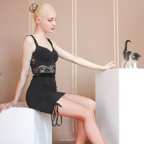 2021 New TL735 Female Latin Dance Dress Women Bare Back Wrinkle Design Belly Dancing Modern Dance Dress Performance Cloth