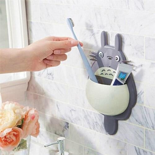 1PCS Cute Cartoon Totoro Toothbrush Wall Mount Holder for family Decoration Bathroom Organizer Tools Accessories