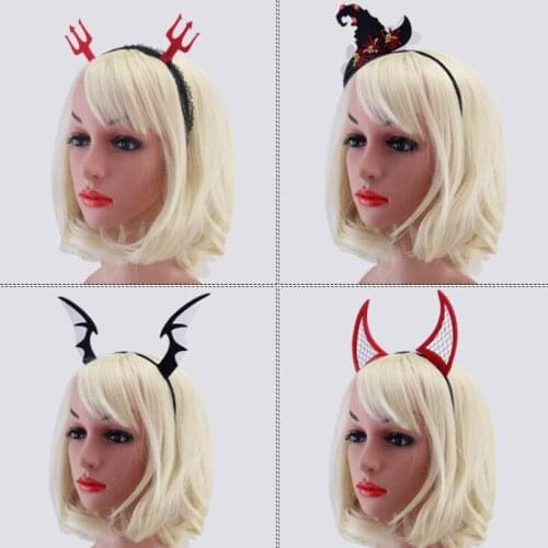 10pcs/lot Halloween Decorations Headwear with Bat Witch Ox Horn Devil Ornament Hairbands For Girls Party Supplies