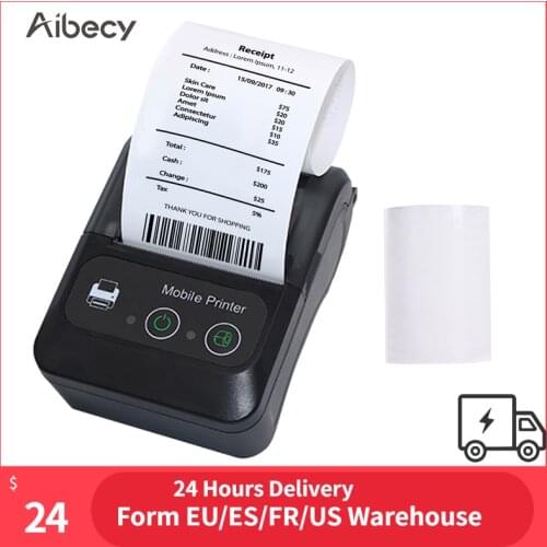 Aibecy Mini Portable Wireless Thermal Printer 2 Inch 58mm Paper Width USB&BT Connection for Shipping Package Price Tag Labels