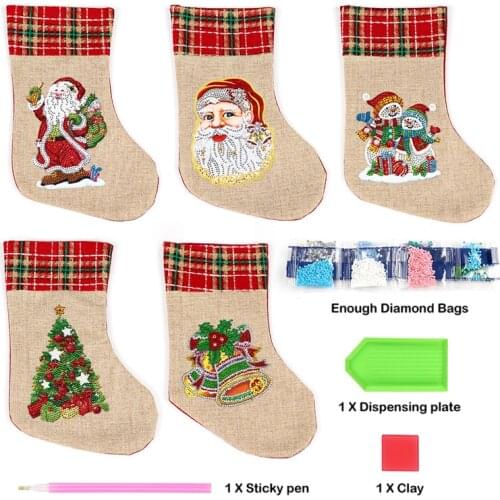 5D DIY Diamond Painting New Christmas boots Embroidered Linen Christmas Socks Gift Bag Candy Bag