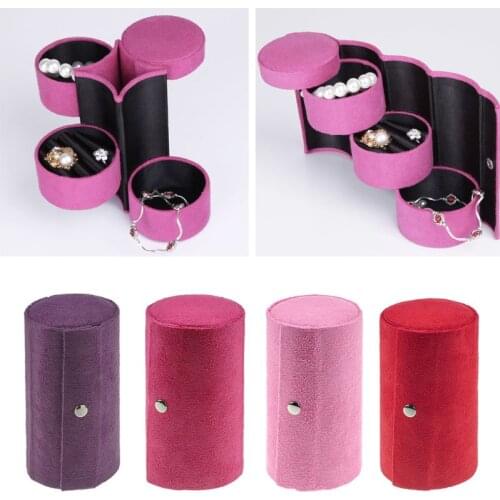 Velvet Jewelry Box Travel 3-Layer Roll-up Snap Storage Earring Bracelet Display
