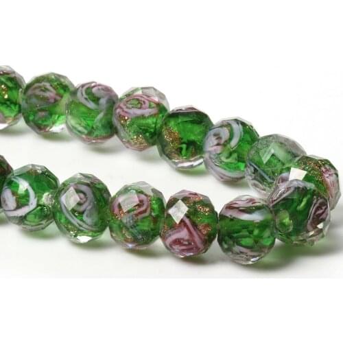 10pcs Murano Transparent Faceted Rondelle Green Flower Lampwork Crystal Glass Beads For Jewelry Bracelet Making Diy Accessories