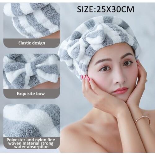 Bowknot Dry Hair Towel Quick-drying Hair Cap Shower Cap for Women Striped Pattern Super Absorbent Bath Accessories